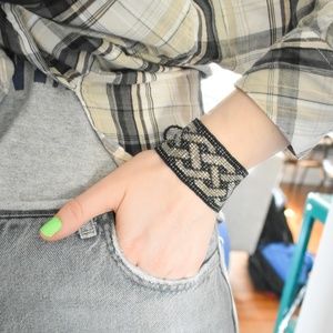 Glass Beaded Woven Artisan Necklace - Adjustable Length - Cuff Bracelet